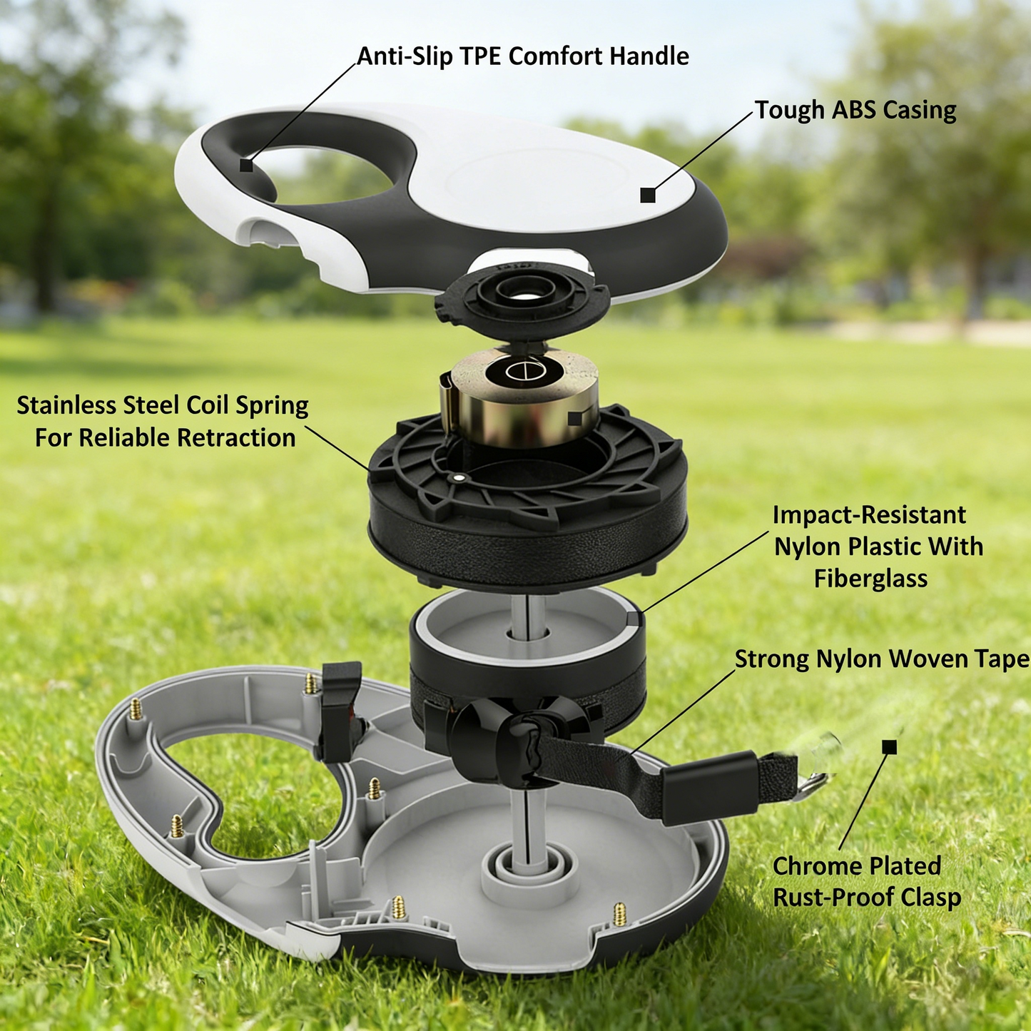 360° Tangle-Free Retractable Dog Leash, 16ft Nylon Tape with One-Handed Brake & Lock