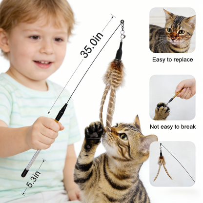 35" Retractable Cat Teaser, Bird Simulation Design with 4 Spare Feather Attachments