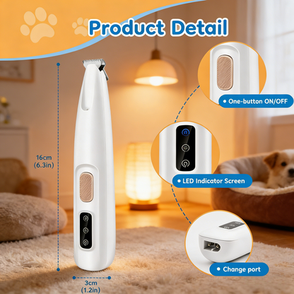 Pet Micro Trimmer, Low Noise, Waterproof with LED Light, Rechargeable & Multi-Functional
