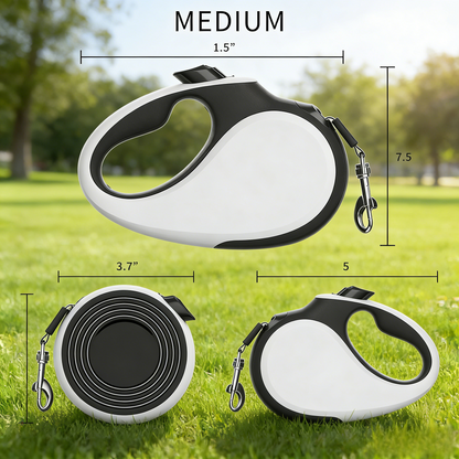 360° Tangle-Free Retractable Dog Leash, 16ft Nylon Tape with One-Handed Brake & Lock