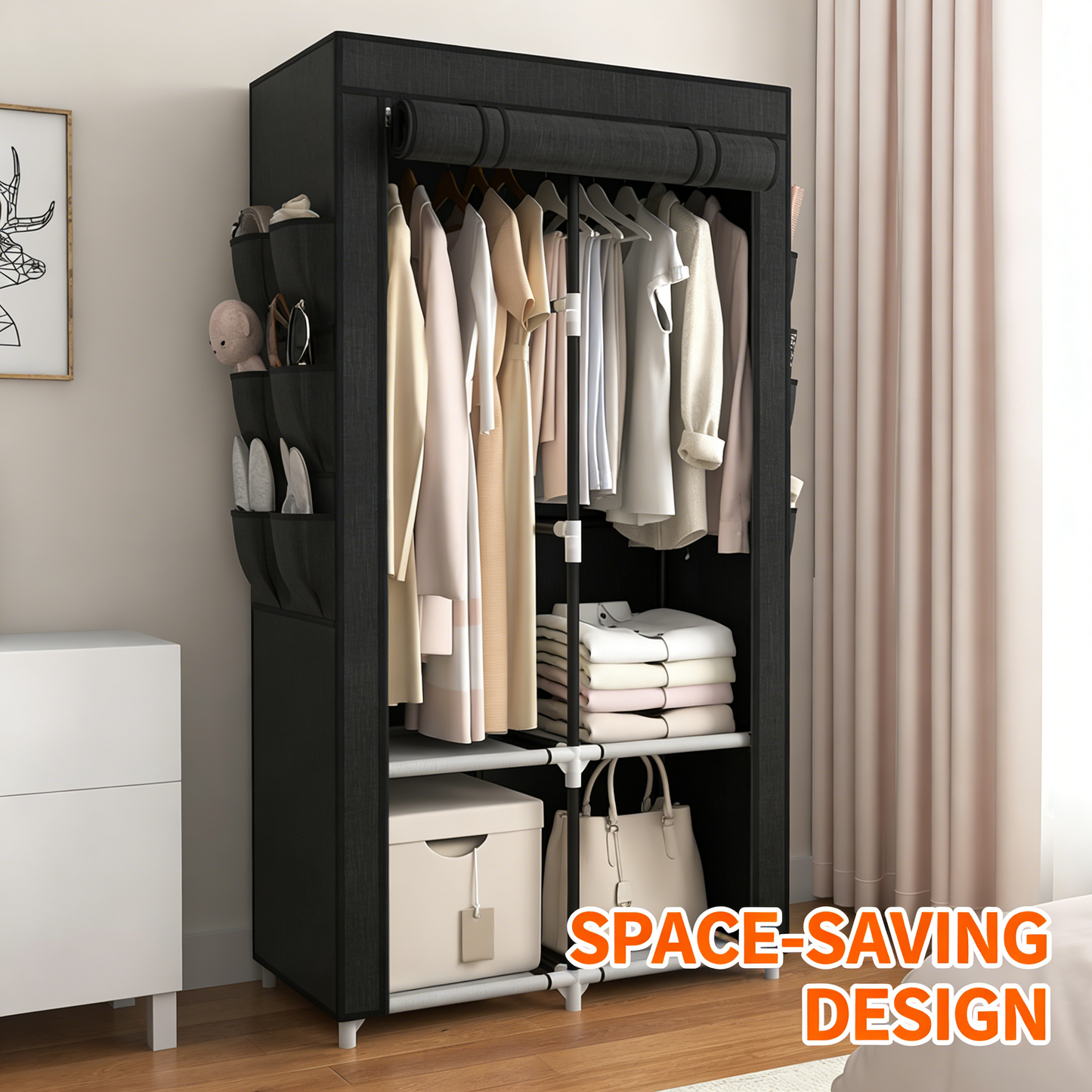 Heavy-Duty Portable Wardrobe Closet with Adjustable Storage & Waterproof Cover