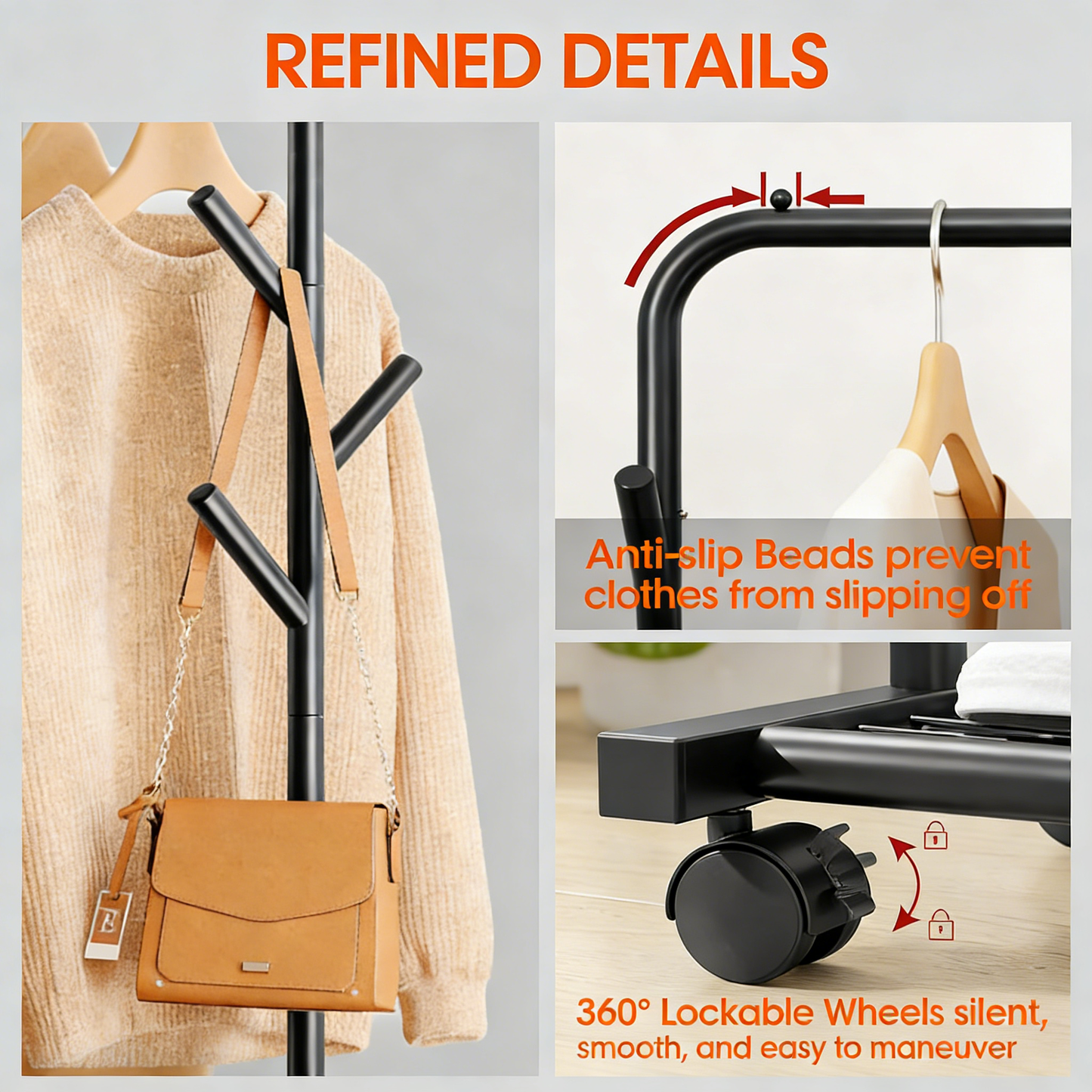 3-in-1 Rolling Garment Rack: Versatile Storage for Your Wardrobe