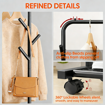 3-in-1 Rolling Garment Rack: Versatile Storage for Your Wardrobe
