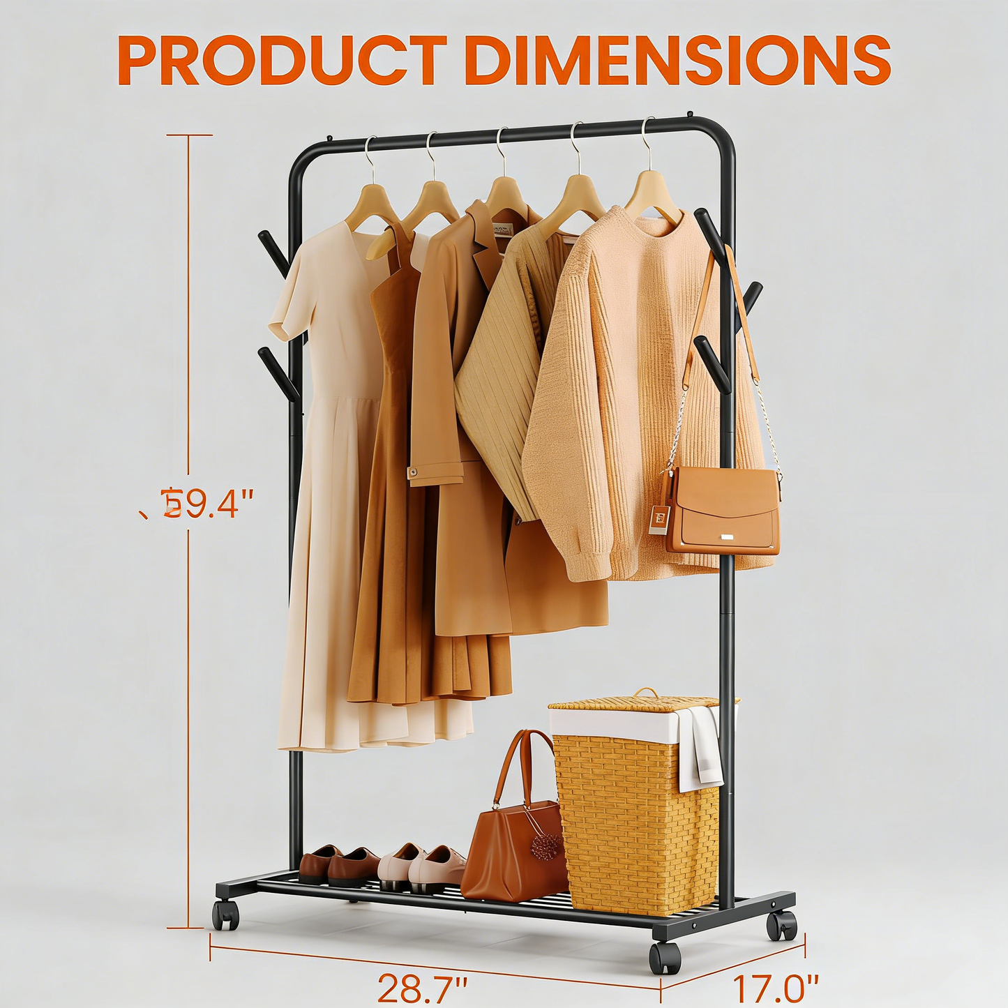 3-in-1 Rolling Garment Rack: Versatile Storage for Your Wardrobe