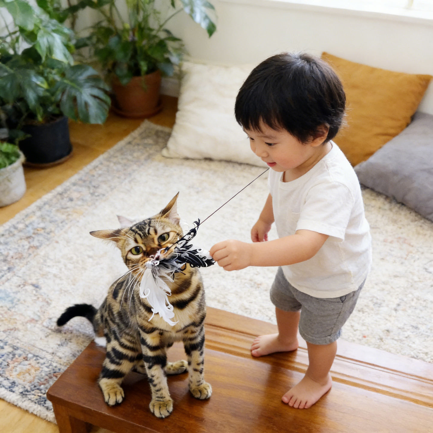 35" Retractable Cat Teaser, Bird Simulation Design with 4 Spare Feather Attachments