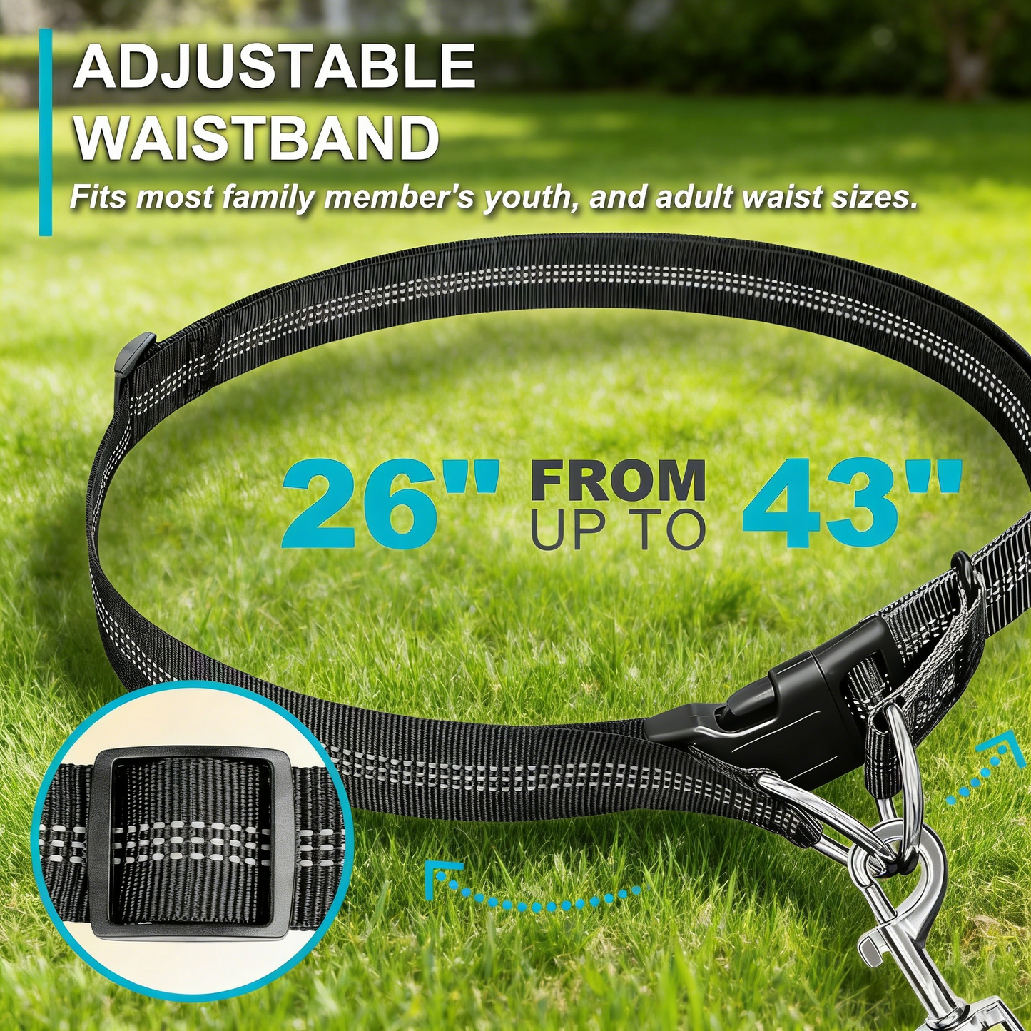 Hands-Free Dog Leash, Adjustable Waist & Bungee Handle