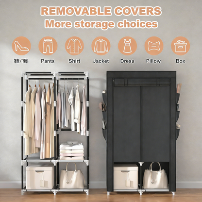 Heavy-Duty Portable Wardrobe Closet with Adjustable Storage & Waterproof Cover
