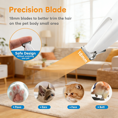 Pet Micro Trimmer, Low Noise, Waterproof with LED Light, Rechargeable & Multi-Functional
