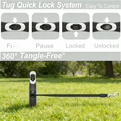 360° Tangle-Free Retractable Dog Leash, 16ft Nylon Tape with One-Handed Brake & Lock