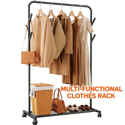 3-in-1 Rolling Garment Rack: Versatile Storage for Your Wardrobe