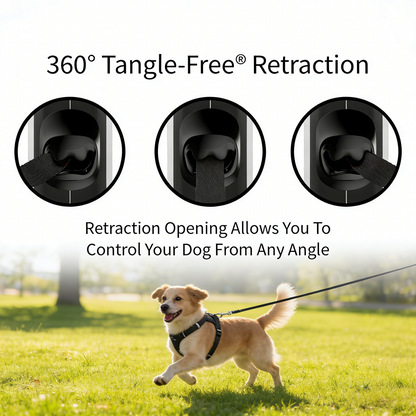360° Tangle-Free Retractable Dog Leash, 16ft Nylon Tape with One-Handed Brake & Lock