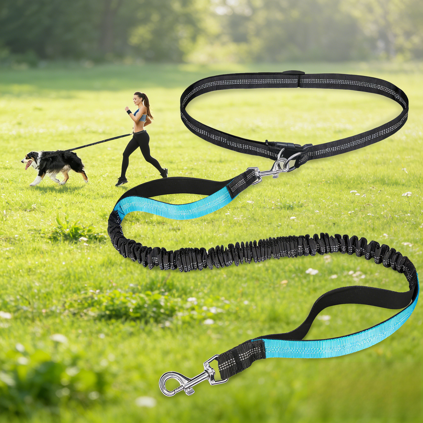 Hands-Free Dog Leash, Adjustable Waist & Bungee Handle