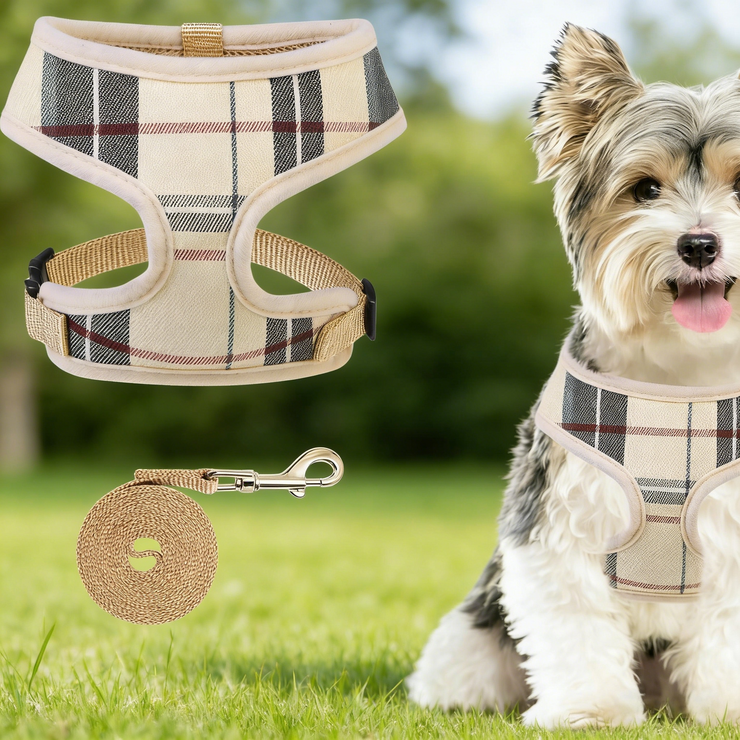 Soft Mesh Harness Set for Small/Medium Dogs, No-Choke & Adjustable