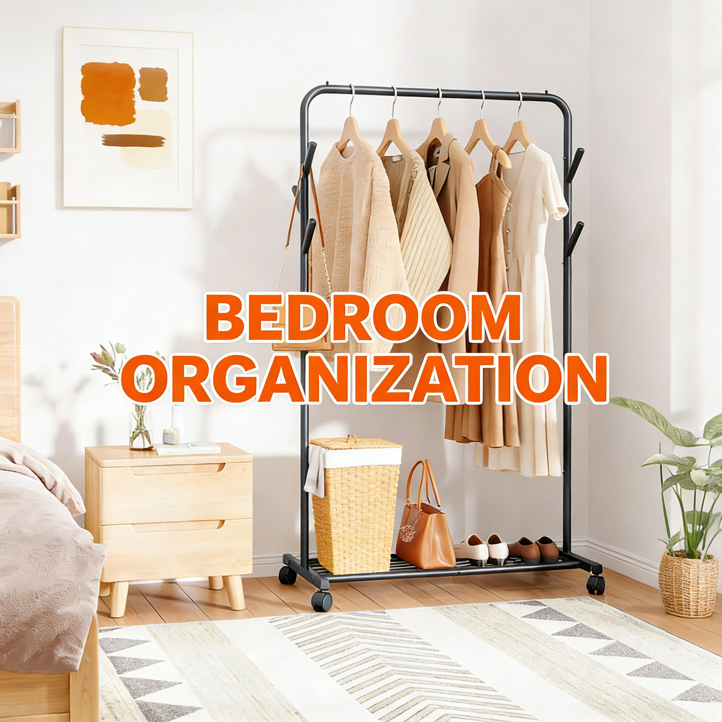 3-in-1 Rolling Garment Rack: Versatile Storage for Your Wardrobe