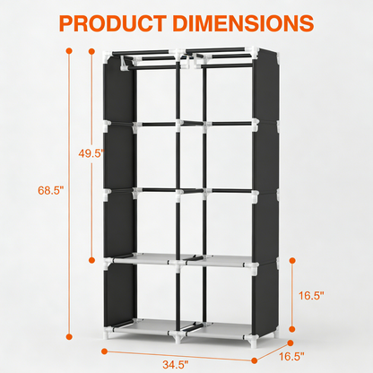 Heavy-Duty Portable Wardrobe Closet with Adjustable Storage & Waterproof Cover
